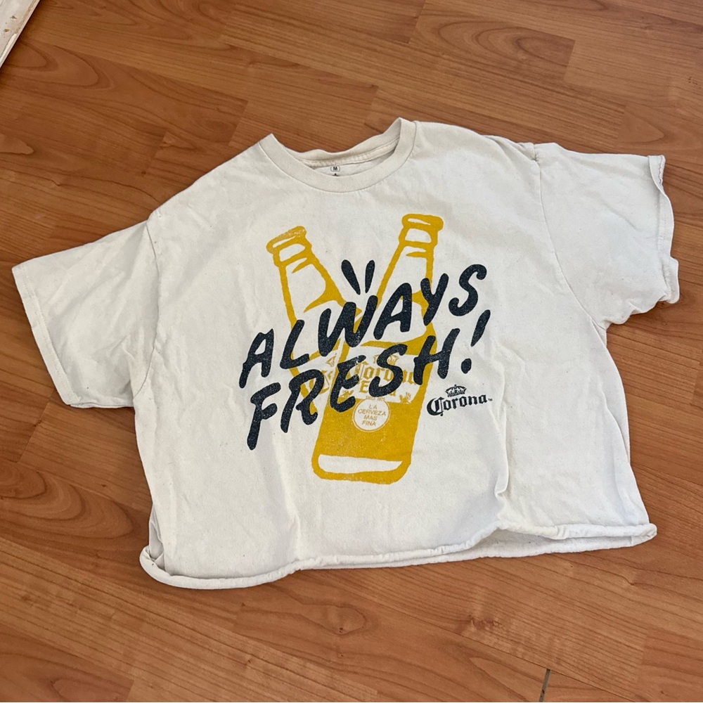 Corona White Tee with Yellow and Black Design